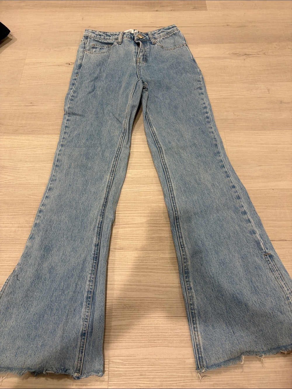 Princess Polly Light Blue Flare Jeans with silts
